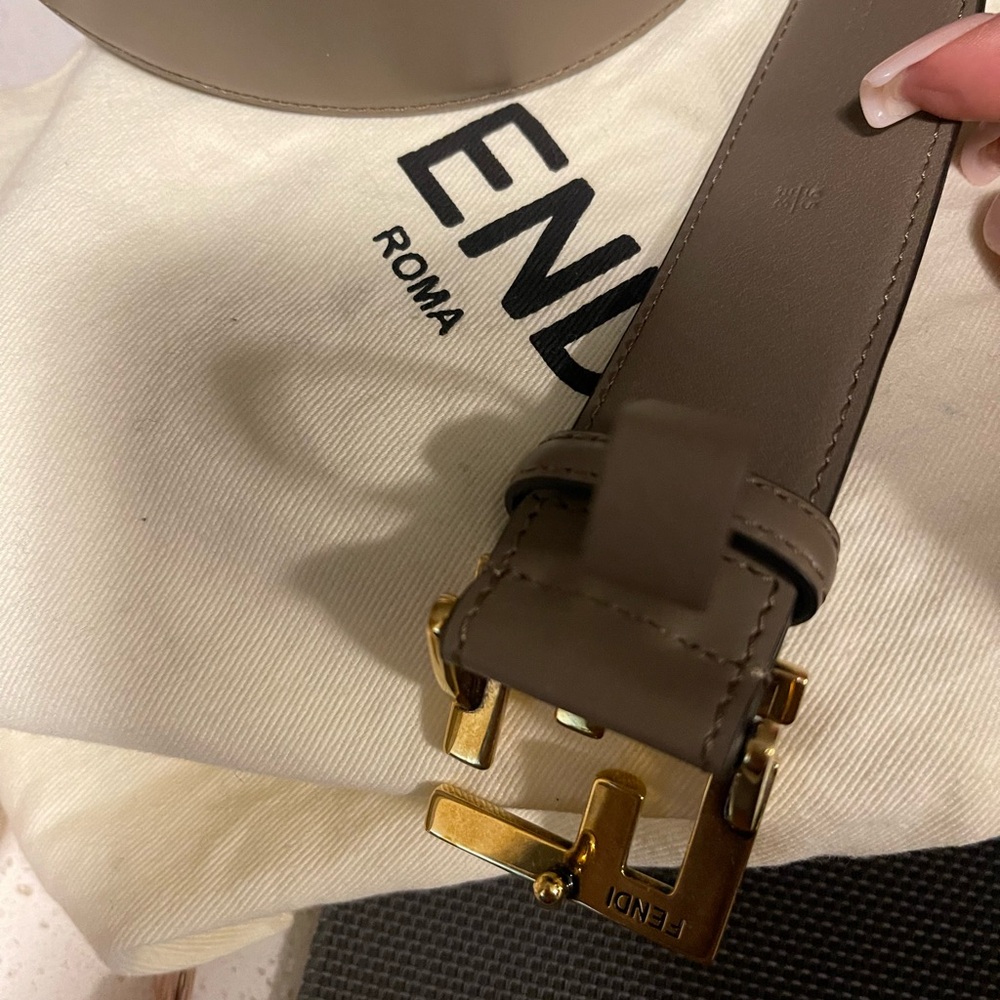 Fendi Beige Leather Belt with Gold Buckle